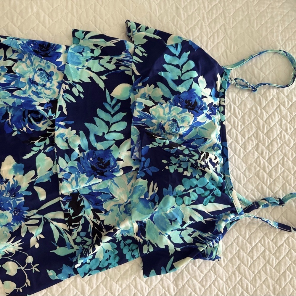 Blue and White Swim Coverup with Adjustable Straps